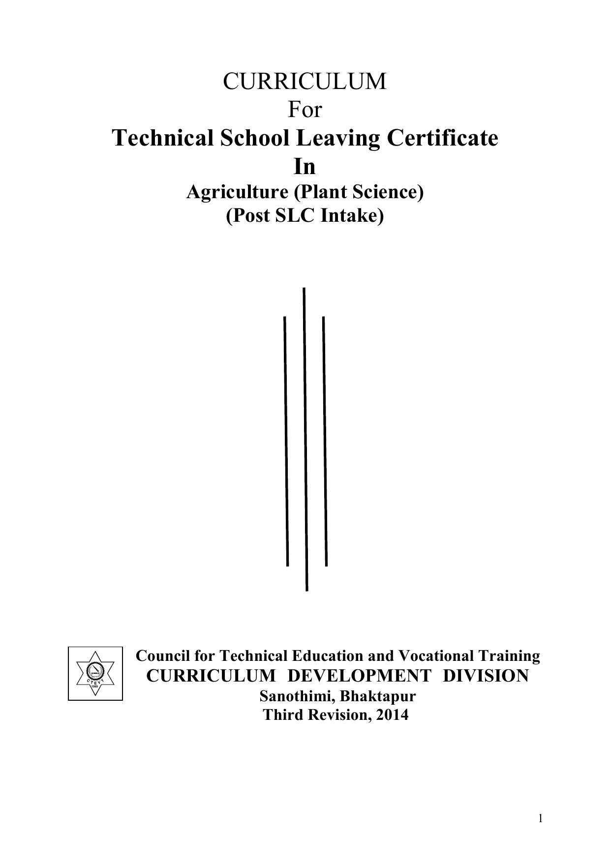 TSLC in Agriculture - Plant Science, Post SLC, 2014